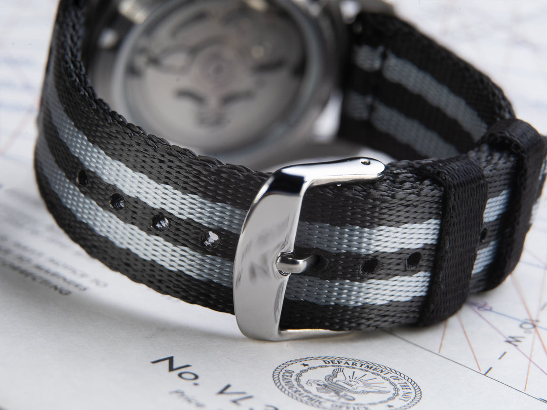 Quick Release Seat Belt Nylon Watch Band - Black and Gray (James Bond)