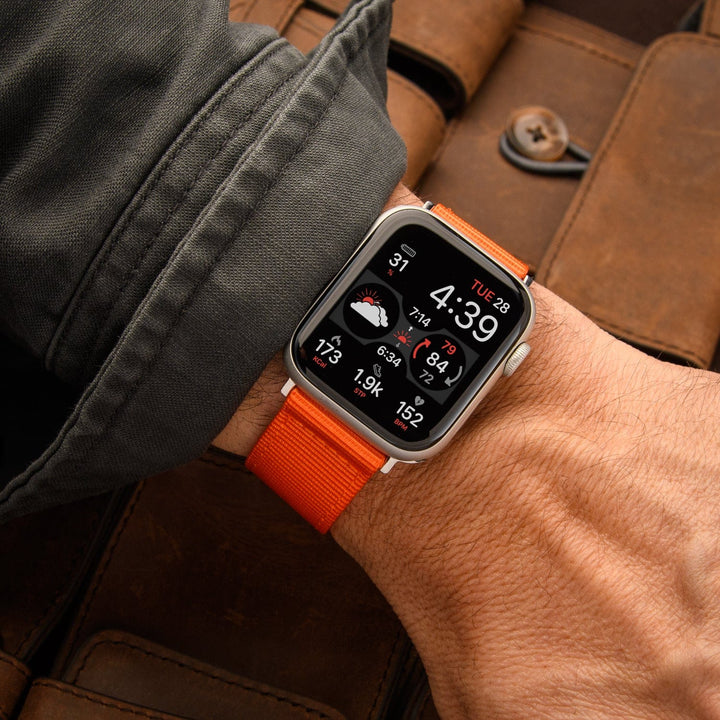 Apple Watch Nylon Watch Band - Orange/Stainless