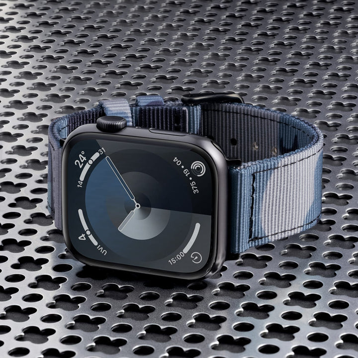 Apple Watch Nylon Watch Band in Blue Camo/Black – lifestyle photo