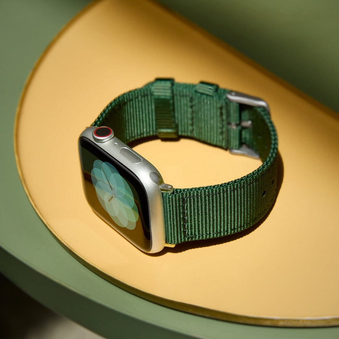 Apple Watch Nylon Watch Band - Forest Green/Stainless