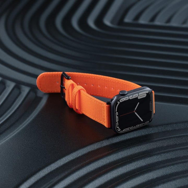 Apple Watch Nylon Watch Band in Orange/Black – lifestyle photo