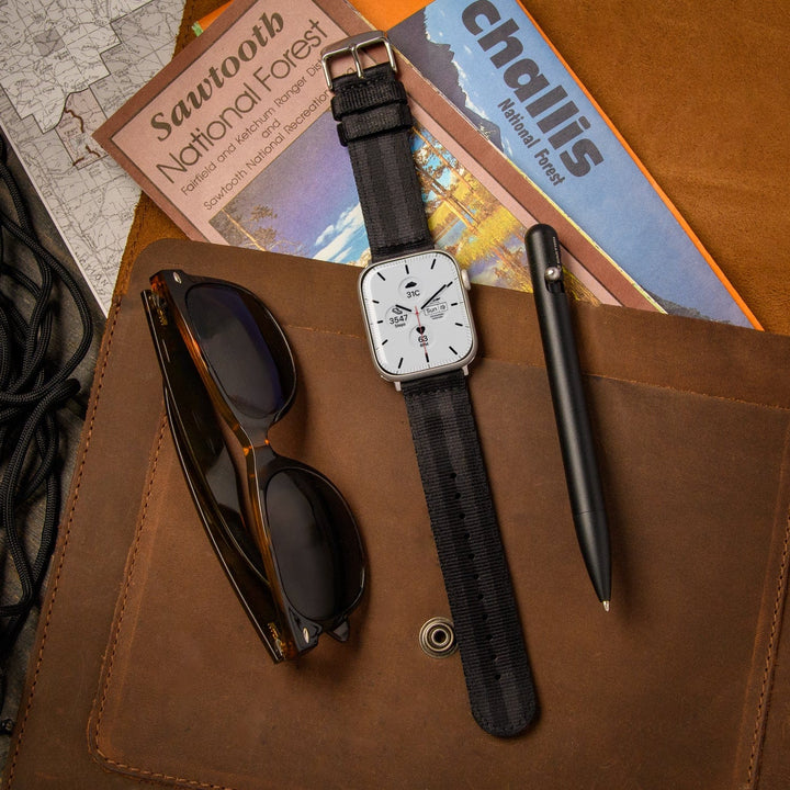 Apple Watch Seat Belt Nylon Watch Band - Black/Stainless