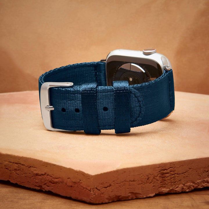 Apple Watch Seat Belt Nylon Watch Band - Navy/Stainless