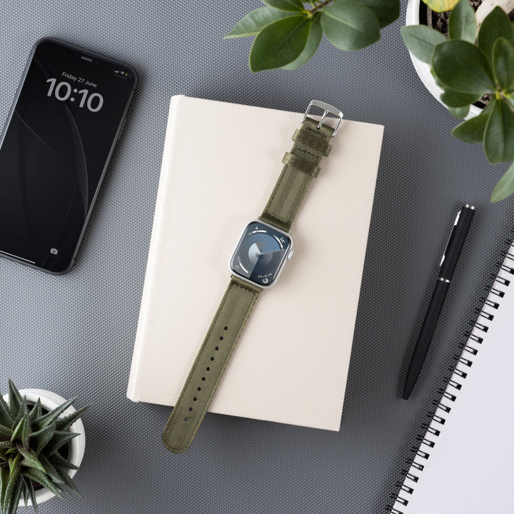 Apple Watch Seat Belt Nylon Watch Band - Olive/Stainless