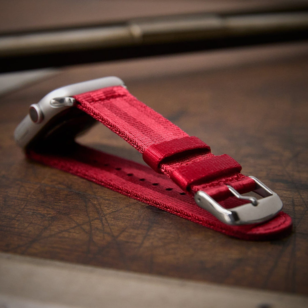 Apple Watch Seat Belt Nylon Watch Band - Red/Stainless