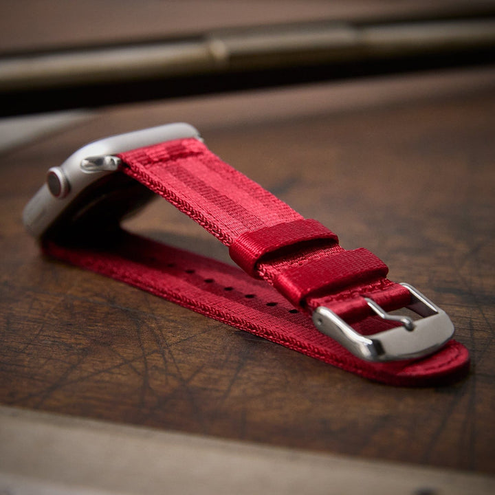 Apple Watch Seat Belt Nylon Watch Band - Red/Stainless