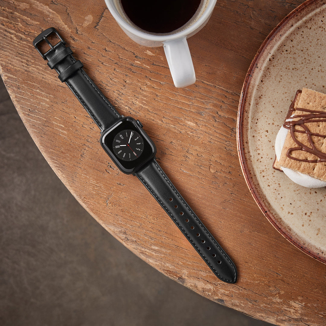 Apple Watch Leather Watch Band - Black/Matched/Space Gray