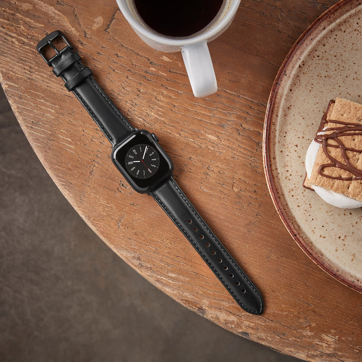 Apple Watch Leather Watch Band - Black/Matched/Space Gray