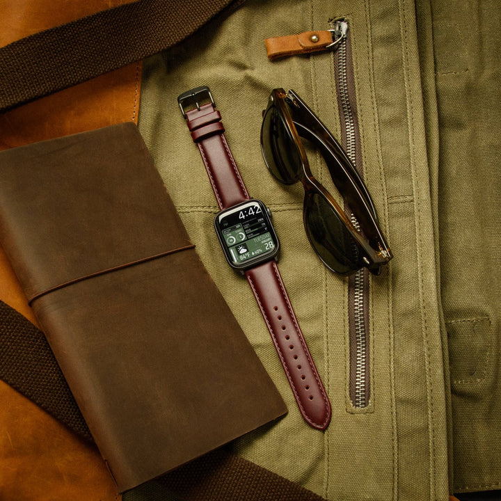 Apple Watch Leather Watch Band - Mahogany/Matched/Space Gray – lifestyle photo