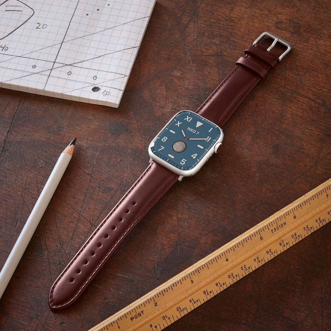 Apple Watch Leather Watch Band - Mahogany/Matched/Silver Aluminum – lifestyle photo