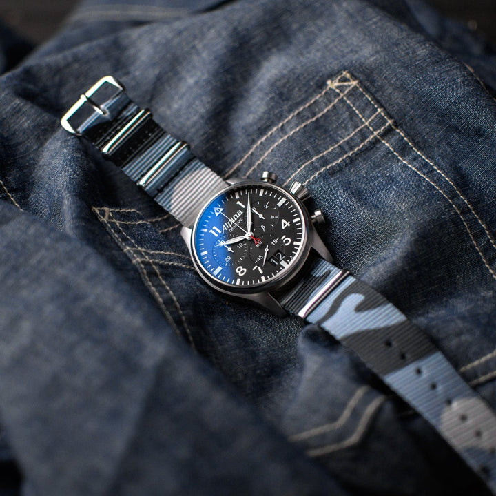 Classic Military Style Nylon Watch Band - Blue Camo