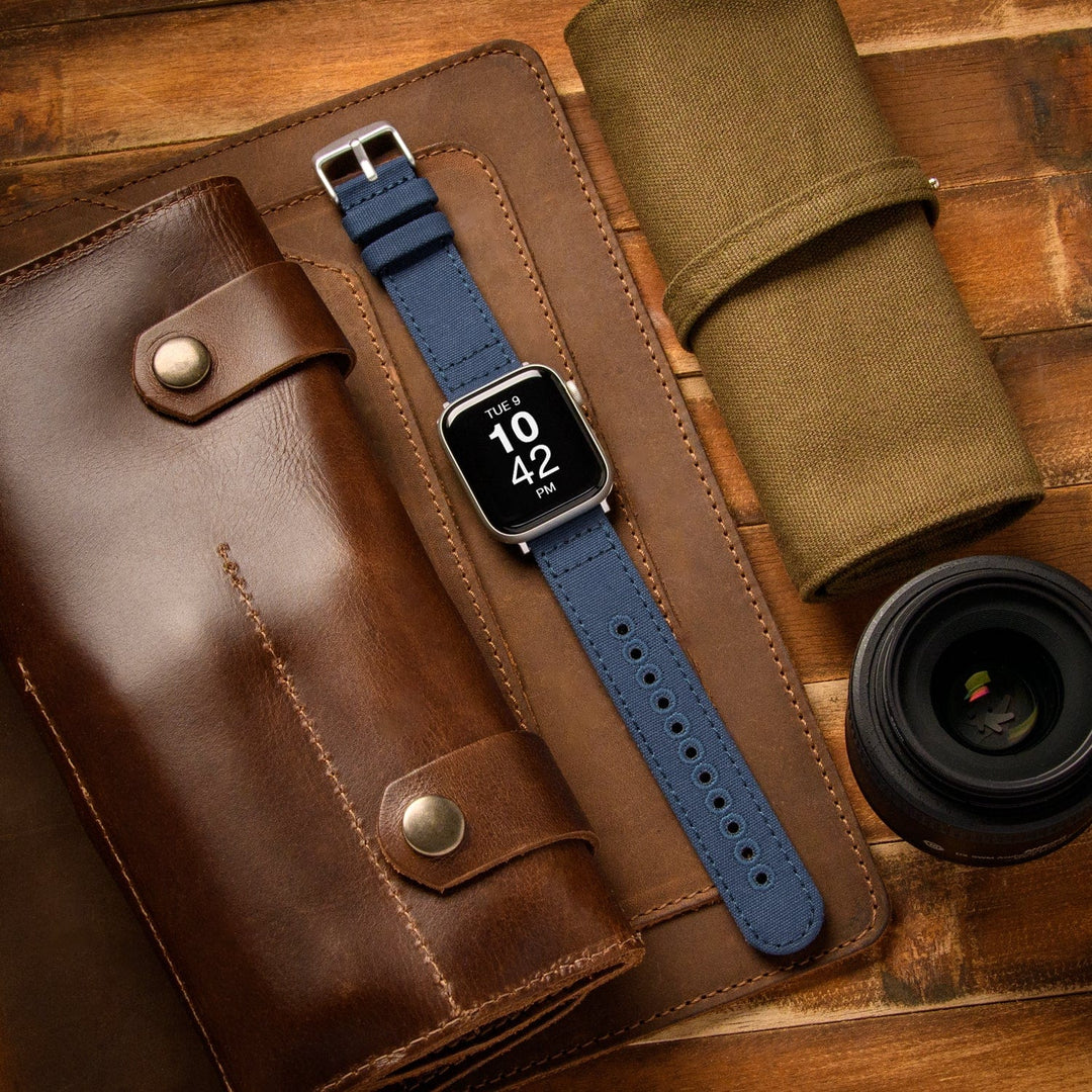 Apple Watch Canvas Watch Band - Classic Denim Blue/Silver Aluminum