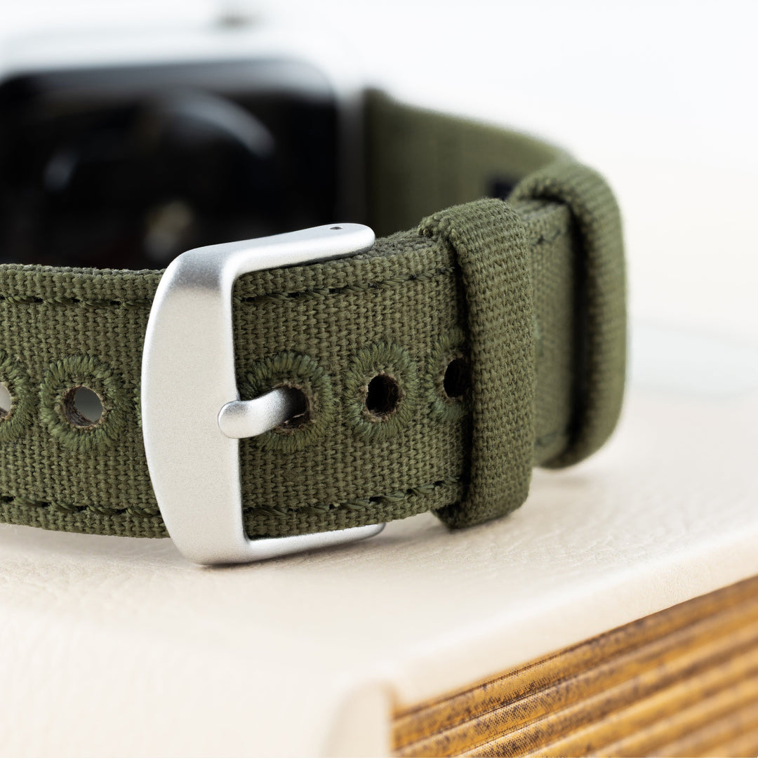 Apple Watch Canvas Watch Band - Faded Olive/Silver Aluminum