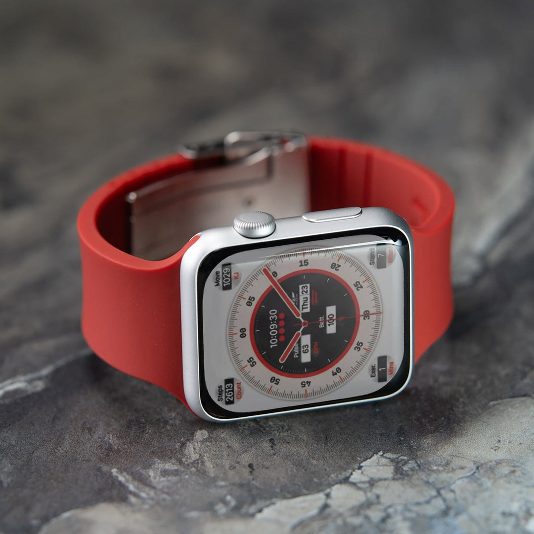 Apple Watch Custom Fit Silicone Watch Band - Venetian Red/Silver