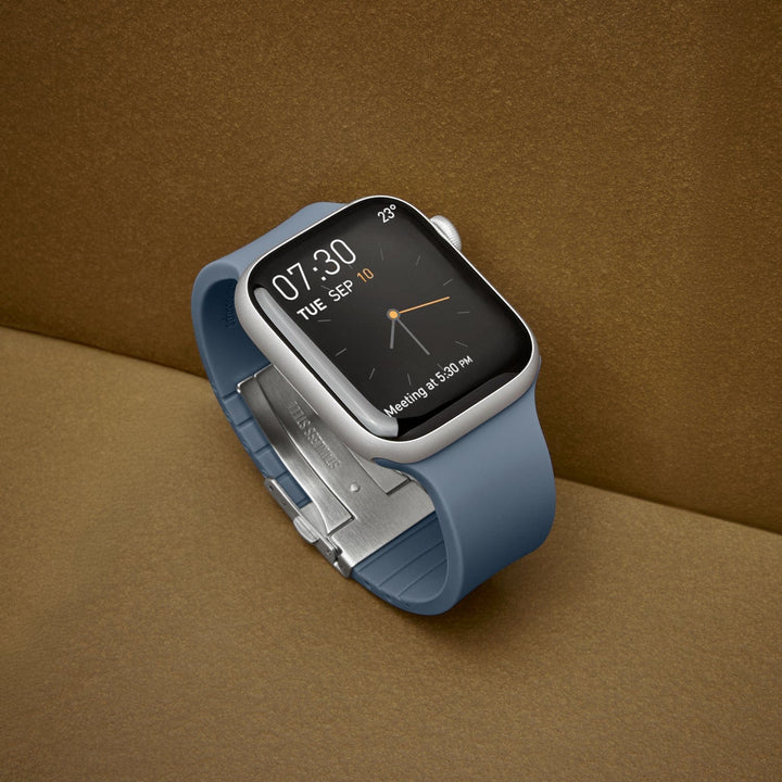 Apple Watch Custom Fit Silicone Watch Band - Steel Blue/Silver
