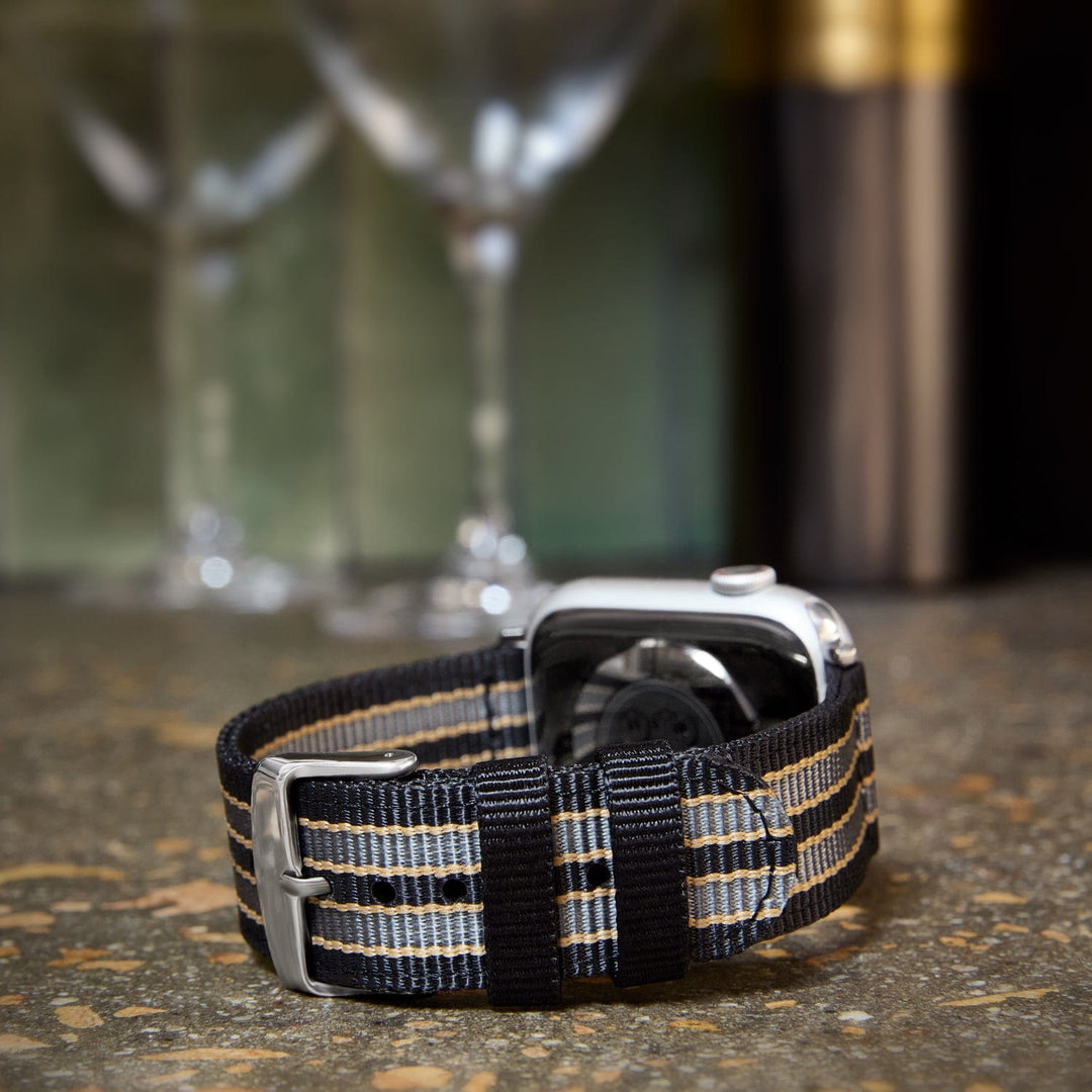 Apple Watch Nylon Watch Band - Black, Gray, Gold/Stainless