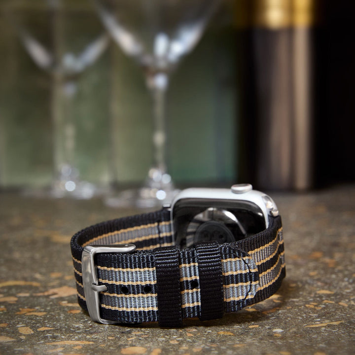 Apple Watch Nylon Watch Band - Black, Gray, Gold/Stainless