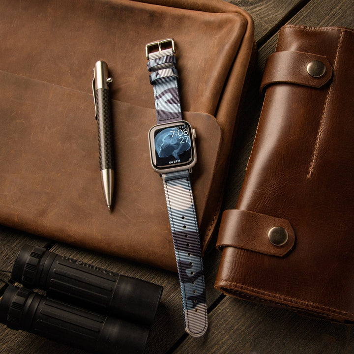 Apple Watch Nylon Watch Band - Blue Camo/Stainless