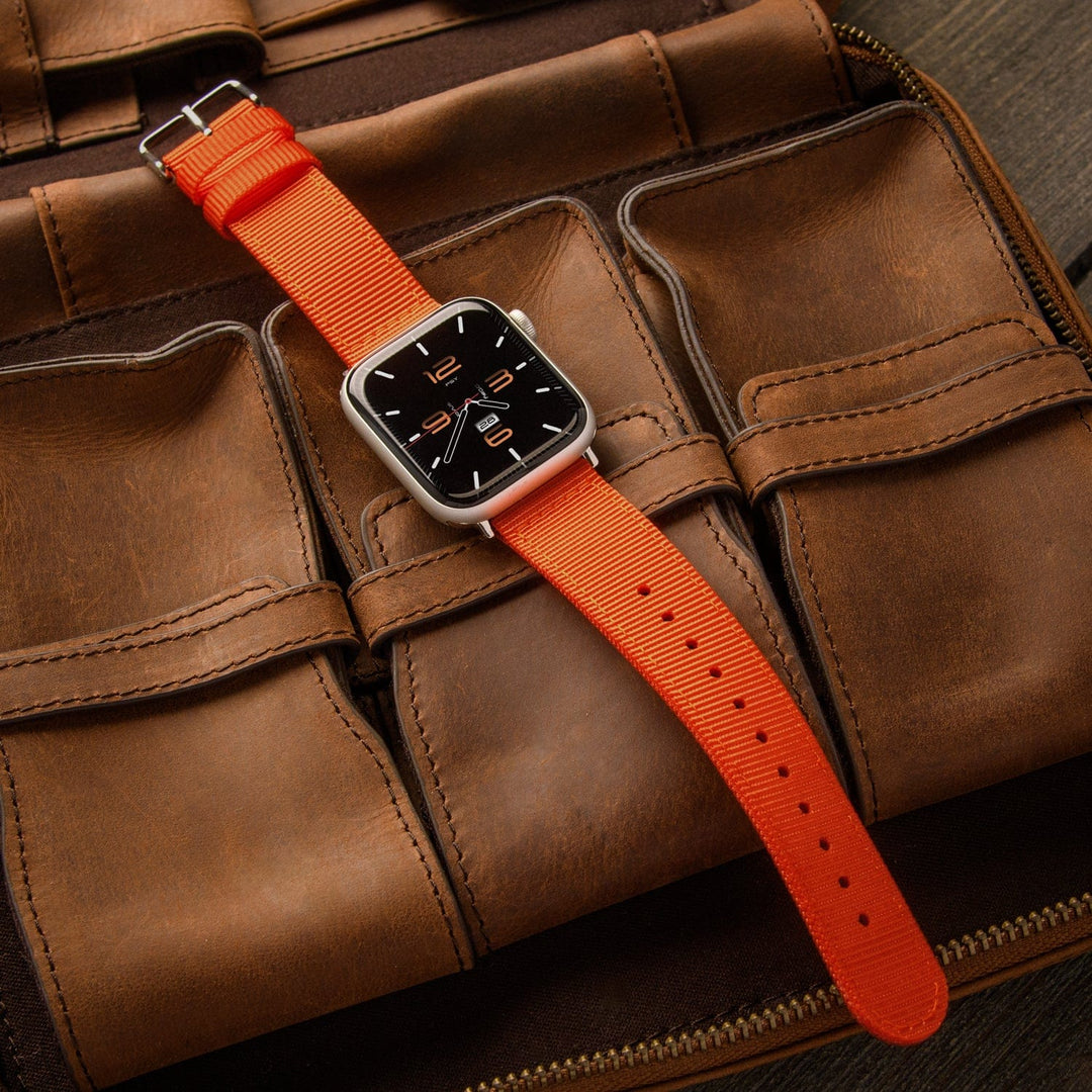 Apple Watch Nylon Watch Band - Orange/Stainless