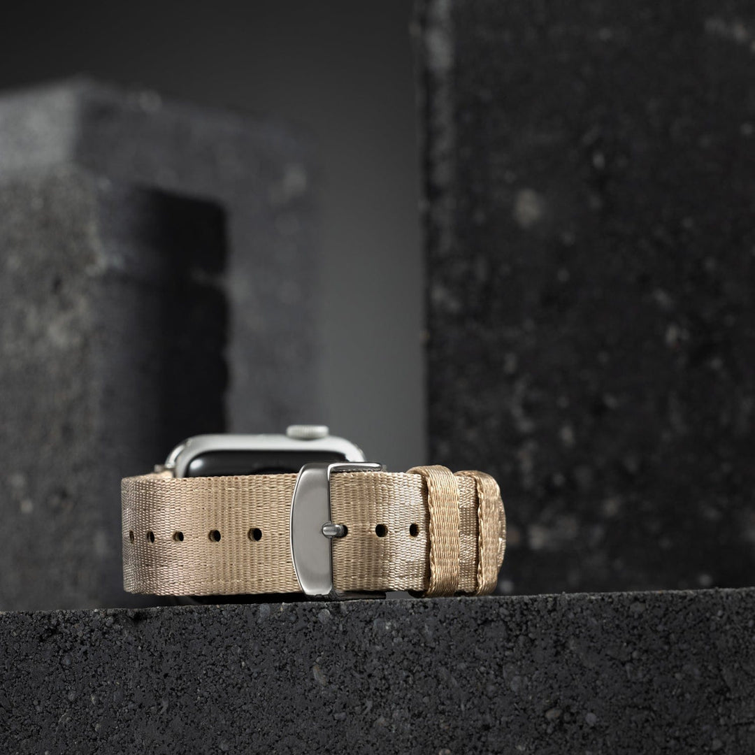 Apple Watch Seat Belt Nylon Watch Band - Khaki/Stainless