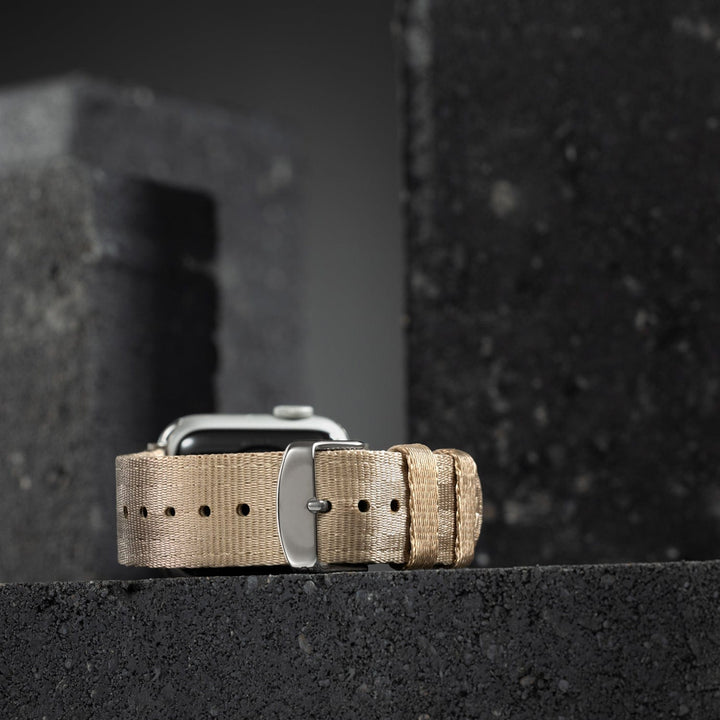 Apple Watch Seat Belt Nylon Watch Band - Khaki/Stainless