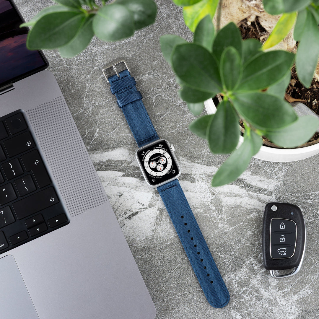 Apple Watch Seat Belt Nylon Watch Band - Navy/Stainless