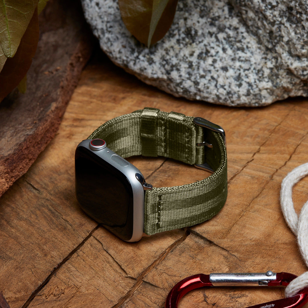 Apple Watch Seat Belt Nylon Watch Band - Olive/Stainless