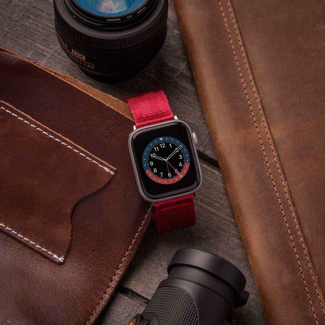 Apple Watch Seat Belt Nylon Watch Band - Red/Stainless