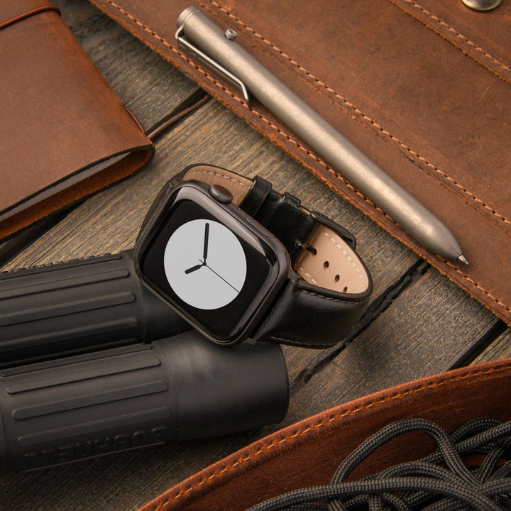Apple Watch Leather Watch Band - Black/Matched/Space Gray