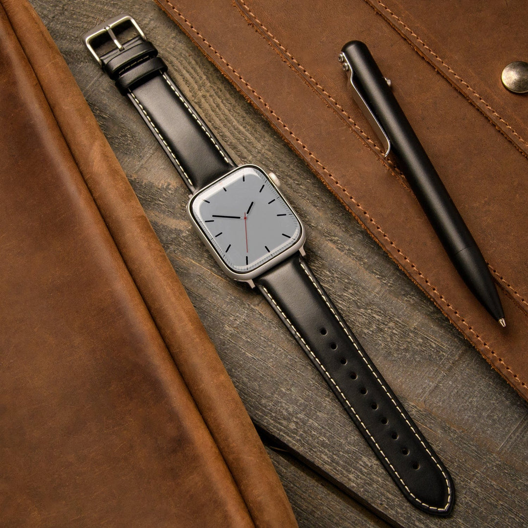 Apple Watch Leather Watch Band - Black/Natural/Silver Aluminum
