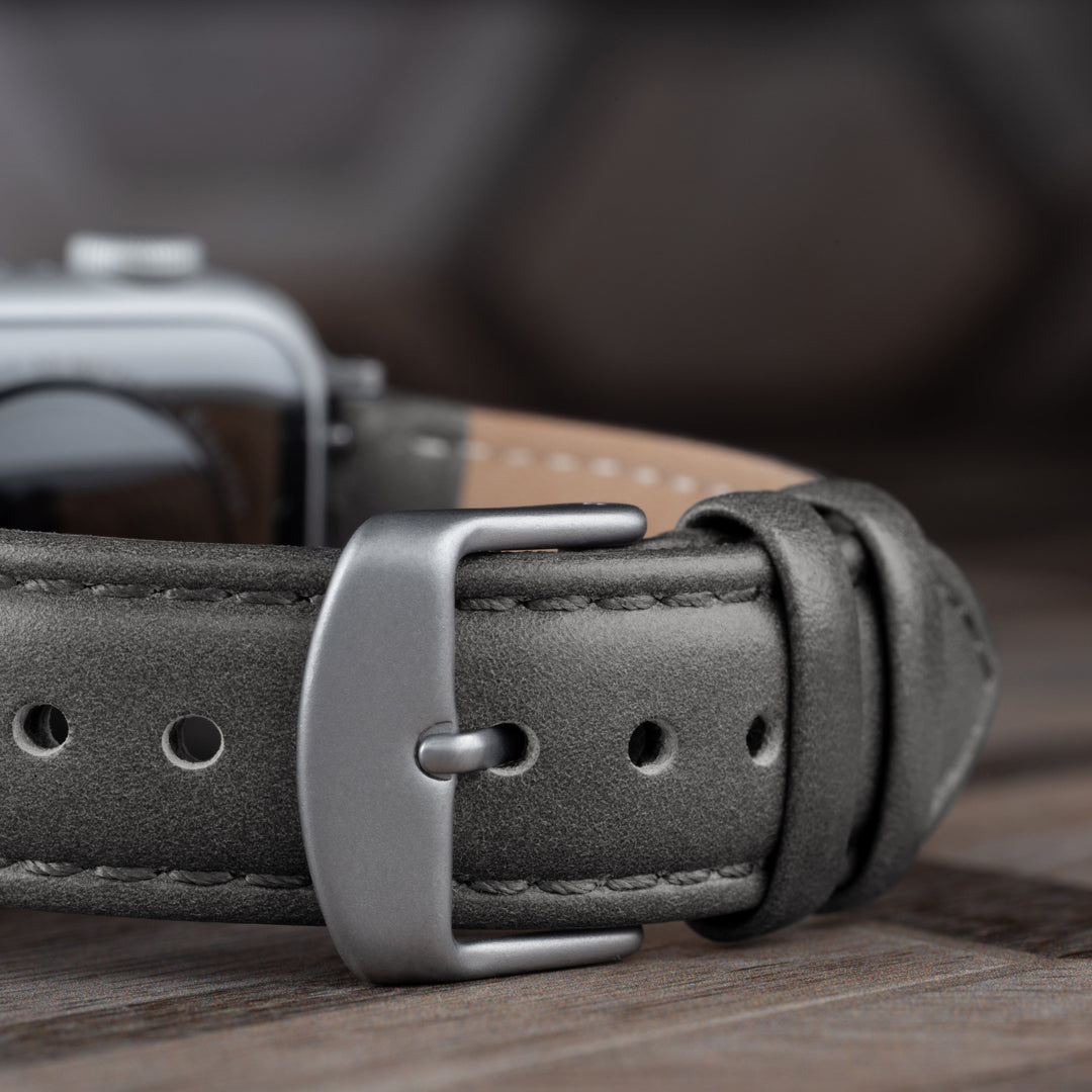 Apple Watch Leather Watch Band - Pewter Gray/Matched/Silver Aluminum – lifestyle photo