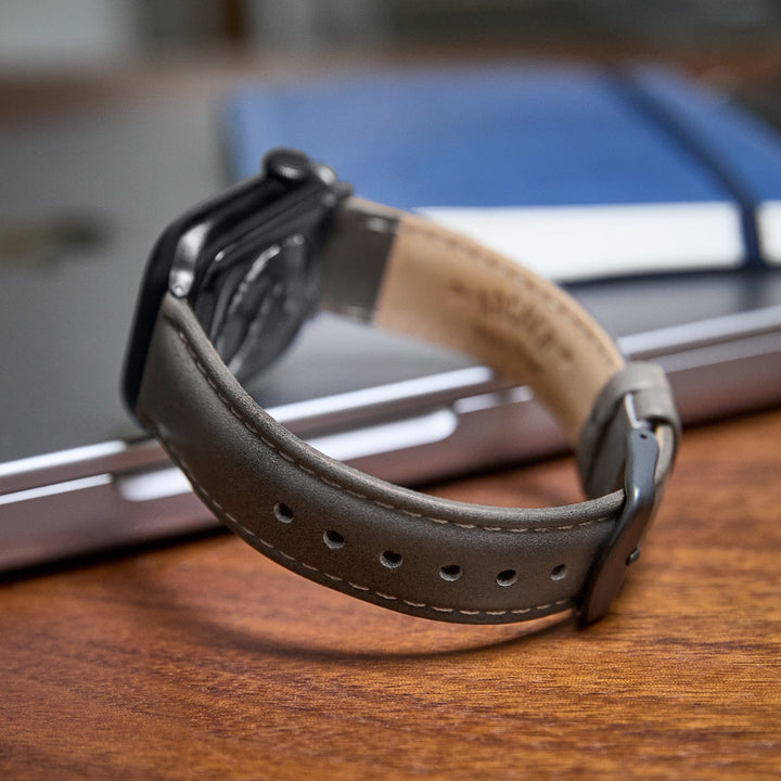 Apple Watch Leather Watch Band - Pewter Gray/Natural/Space Gray – lifestyle photo
