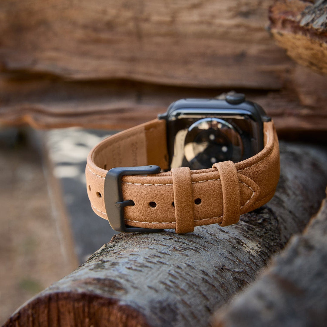 Apple Watch Leather Watch Band - Camel Tan/Natural/Space Gray – lifestyle photo