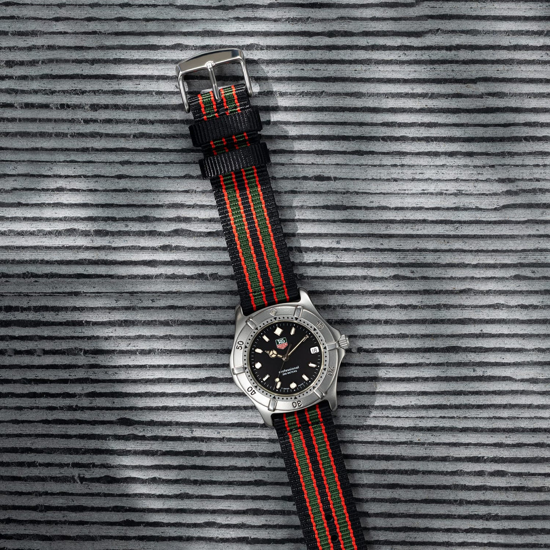Quick Release Nylon Watch Band - Black/Red/Green – lifestyle photo