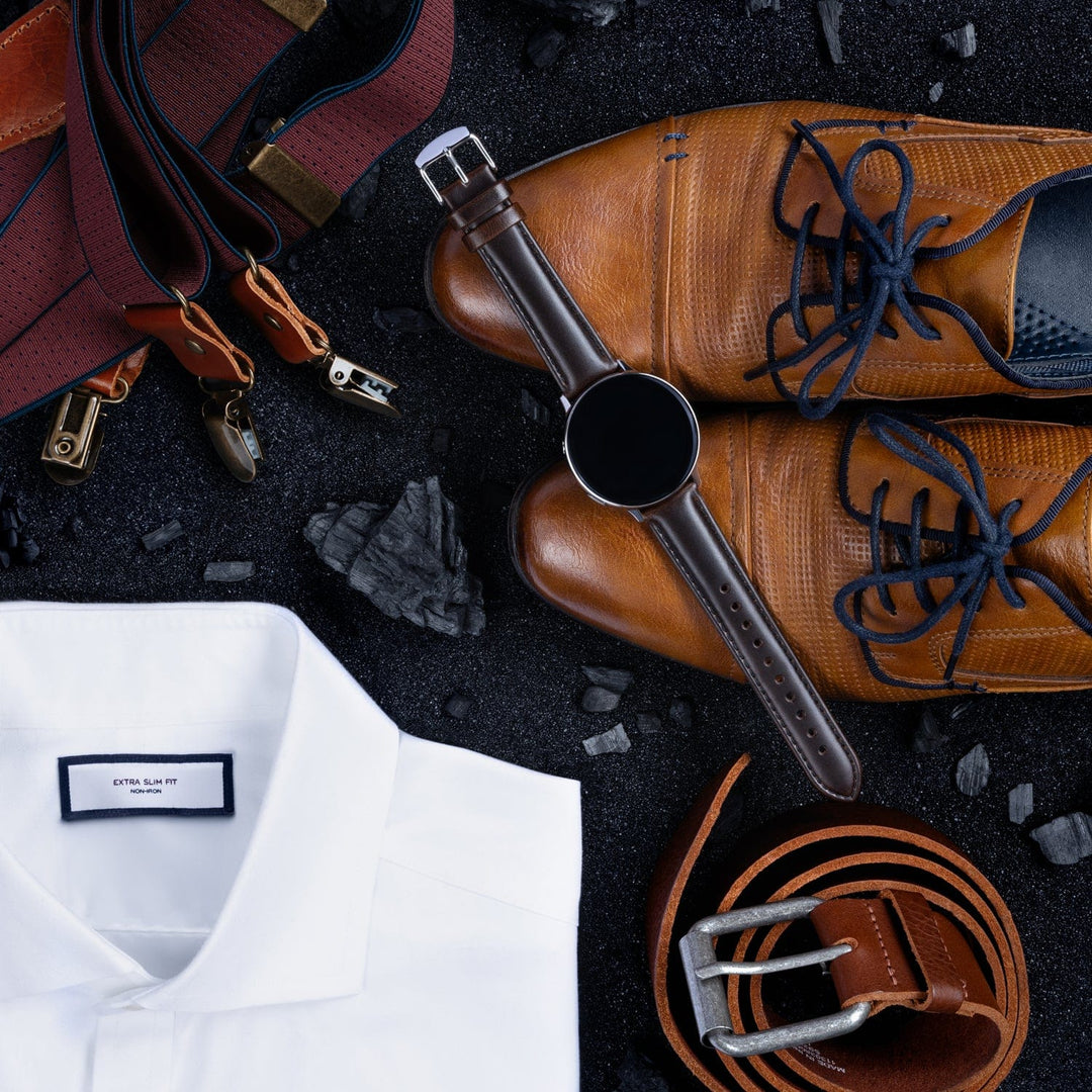 Quick Release Leather Watch Band - Dark Chestnut/Matched – lifestyle photo