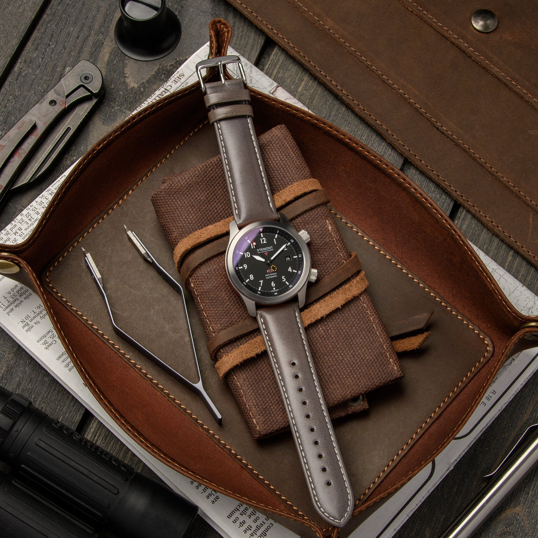 Quick Release Leather Watch Band - Pewter Gray/Natural