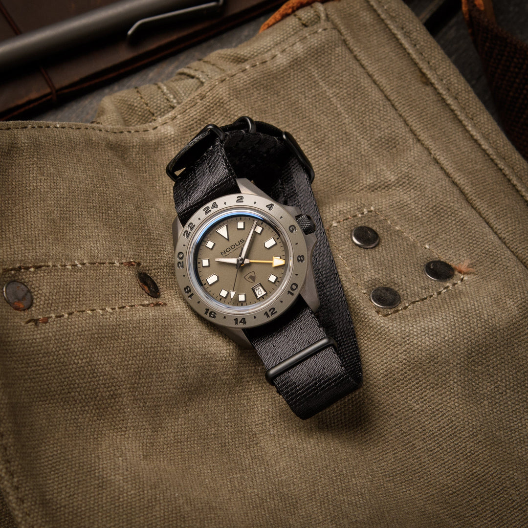 Seat Belt Nylon Military Style Watch Band - Black, Black Hardware