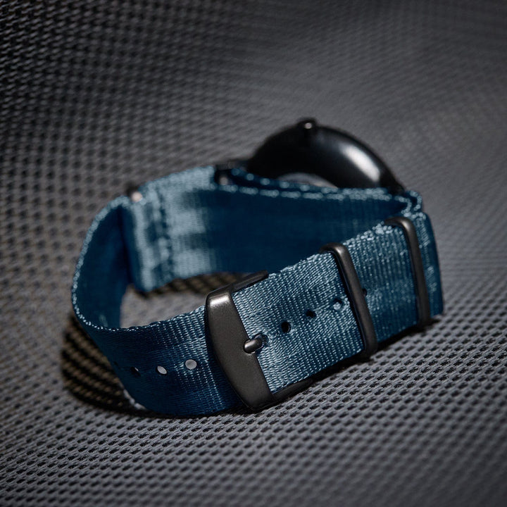 Seat Belt Nylon Military Style Watch Band - Navy, Black Hardware