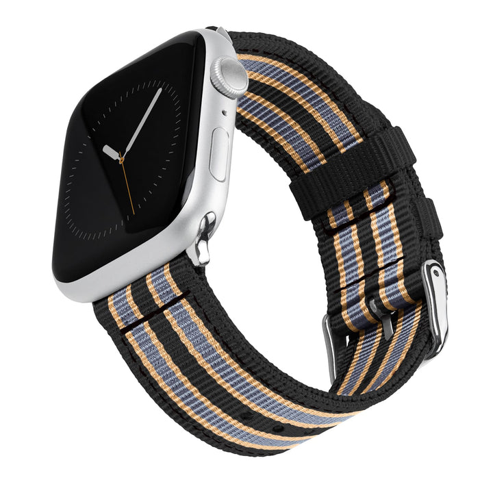 Apple Watch Nylon Watch Band in Black, Gray, Gold/Stainless – product shot