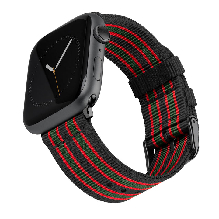 Apple Watch Nylon Watch Band in Black, Red, Green/Black – product shot