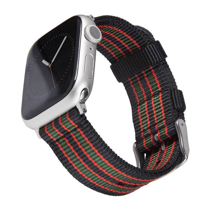Apple Watch Nylon Watch Band - Black, Red, Green/Stainless