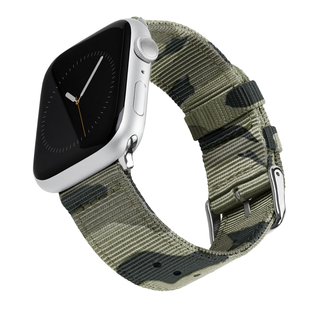 Apple Watch Nylon Watch Band in Green Camo/Stainless – product shot