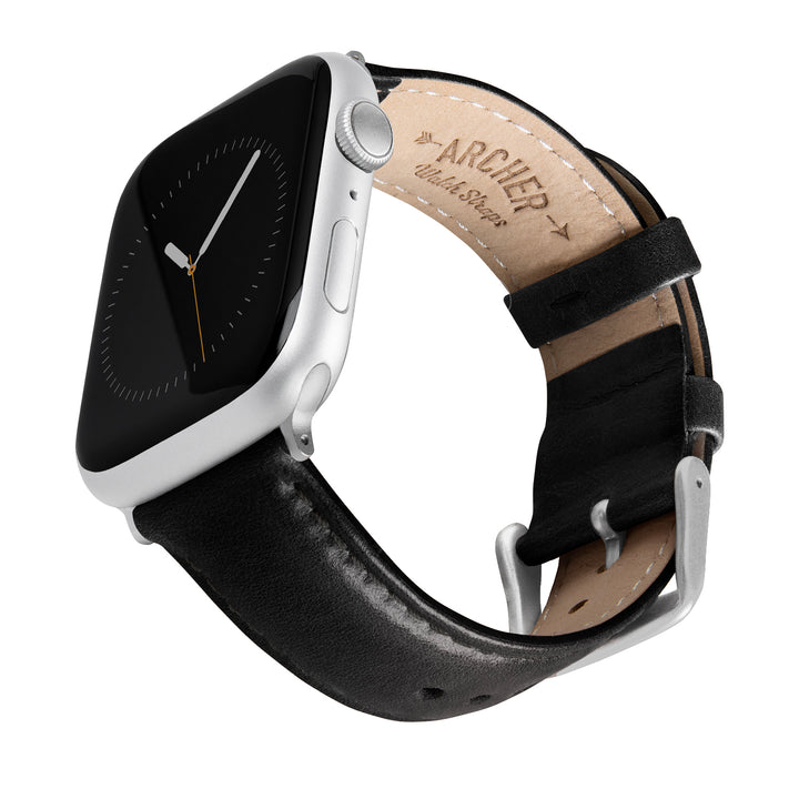 Apple Watch Leather Watch Band - Black/Matched/Silver Aluminum – main product photo