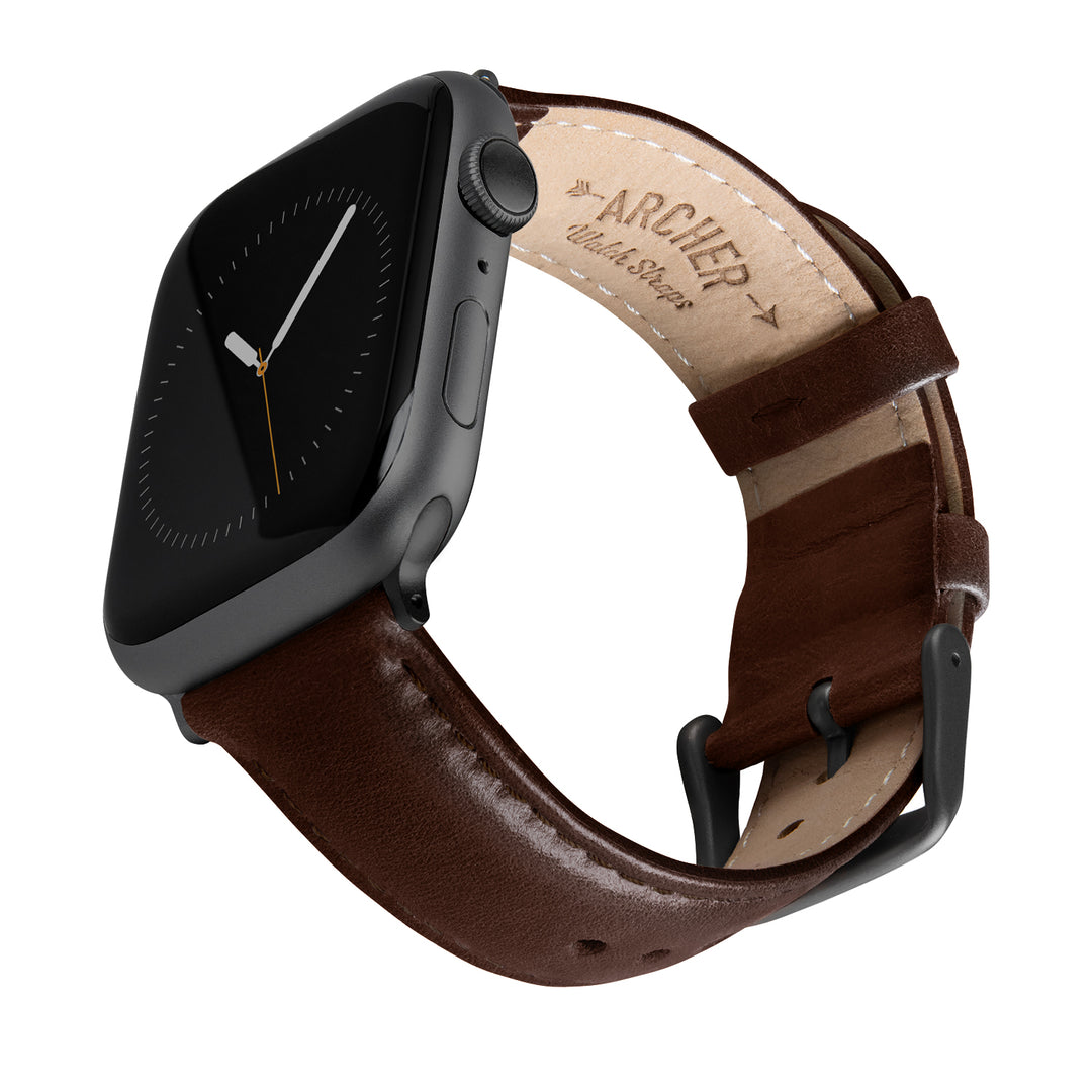 Apple Watch Leather Watch Band - Dark Chestnut/Matched/Space Gray – main product photo