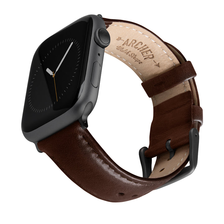 Apple Watch Leather Watch Band - Dark Chestnut/Matched/Space Gray – main product photo
