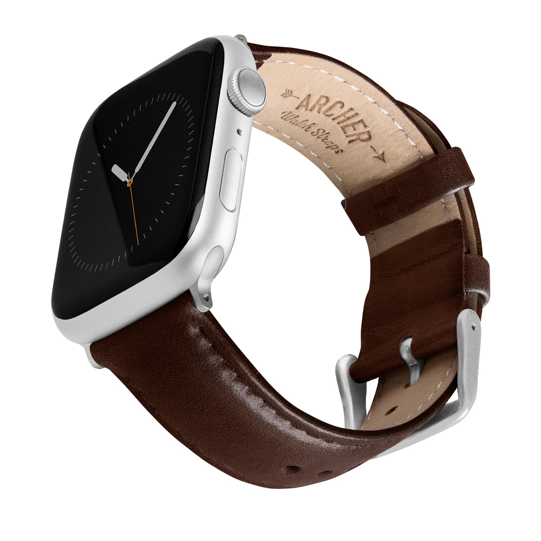 Apple Watch Leather Watch Band - Dark Chestnut/Matched/Silver Aluminum – main product photo