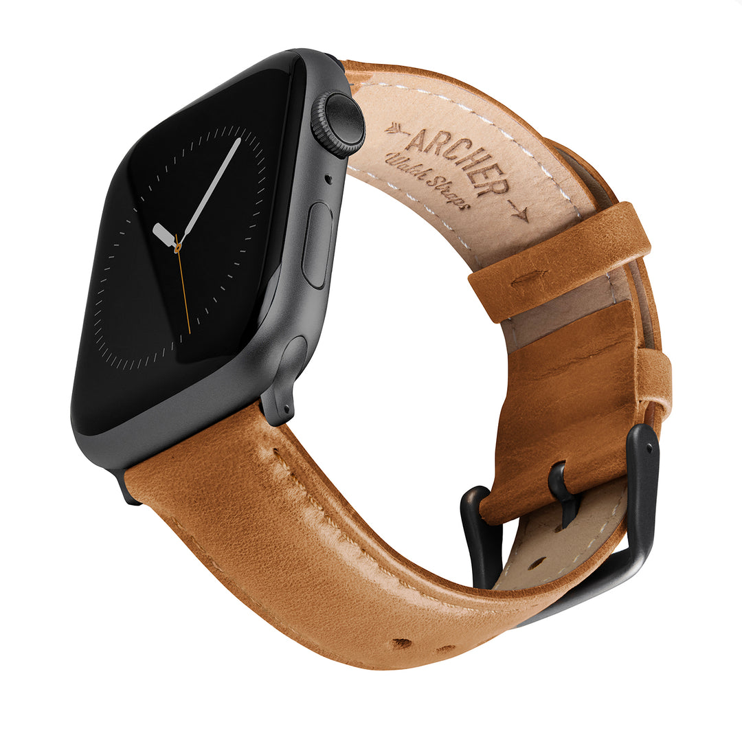 Apple Watch Leather Watch Band - Camel Tan/Matched/Space Gray – main product photo