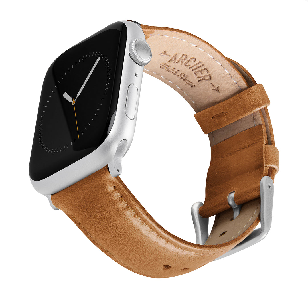 Apple Watch Leather Watch Band - Camel Tan/Matched/Silver Aluminum – main product photo