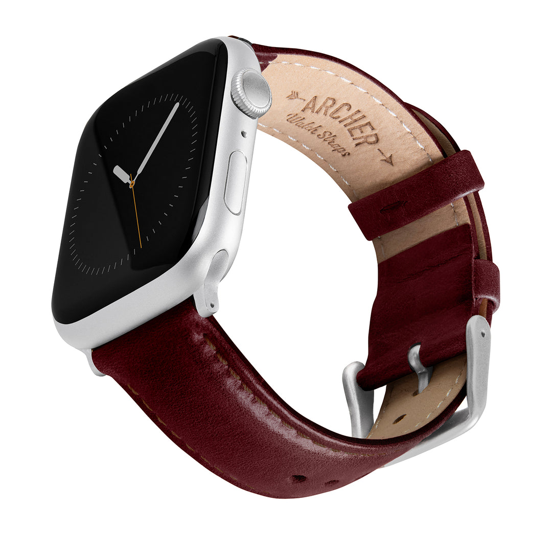 Apple Watch Leather Watch Band - Mahogany/Matched/Silver Aluminum – main product photo