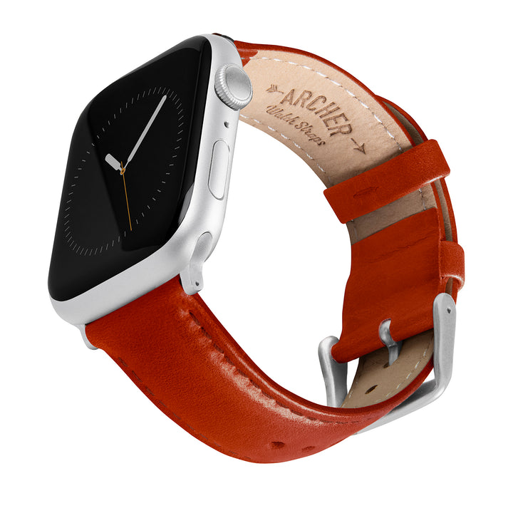 Apple Watch Leather Watch Band - Cognac/Matched/Silver Aluminum – main product photo
